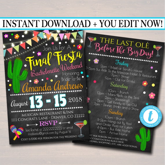 editable fiesta bachelorette party invitation cinco de mayo etsy