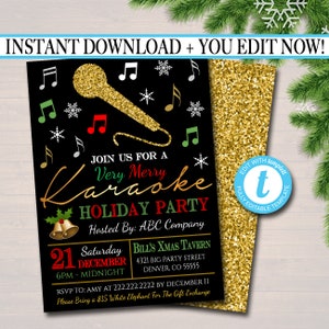 EDITABLE Holiday Karaoke Party Invitation, Christmas Invitation, DIY Digital Invite, Xmas Company Party Invitation, Karaoke Singing Party image 1