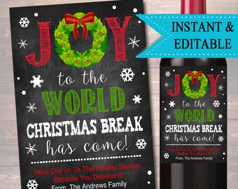 EDITABLE Teacher Gift, Christmas Wine Label INSTANT DOWNLOAD, Printable Teacher Appreciation, Holiday Teacher Wine Label, Gift From Student