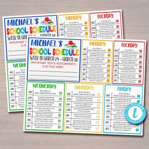 Home School Schedule, Daily Weekly Subject Checklist, Homework Organizer, Kids Student Calendar Planner Printable, Editable Template image 2