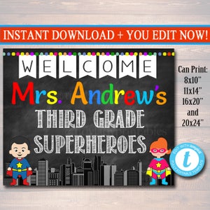 SuperHero Teacher Classroom Door Sign, Classroom Decor, Teacher Door Hanger, Custom Teacher Name Sign, Teacher Gifts, Personalized Sign