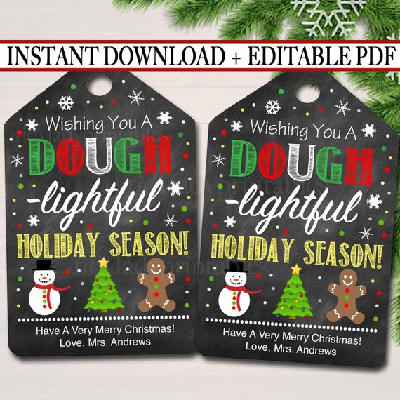 Christmas Gift Tags, Hope Your Holiday is Dough-lightful, Printable ...