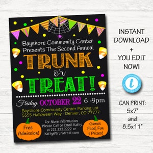 EDITABLE Trunk or Treat Flyer/Invitation Printable Halloween Invitation, Community Halloween Event, Kids Halloween, Halloween Party Invite image 1