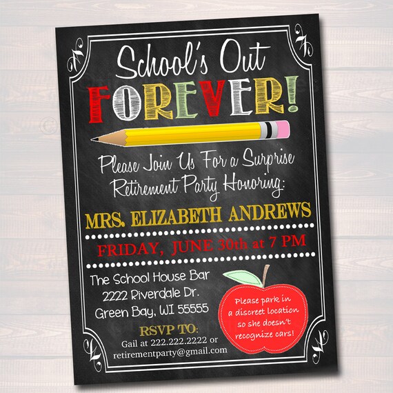Editable Teacher Retirement Invitation Chalkboard Printable - Etsy