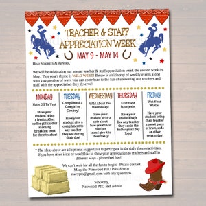 Editable Western Theme Teacher Appreciation Staff Invitation Newsletter, Printable Appreciation Week Events Take Home Flyer INSTANT DOWNLOAD image 2