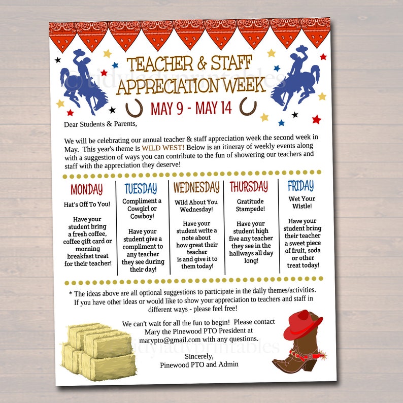 Editable Western Theme Teacher Appreciation Staff Invitation Newsletter, Printable Appreciation Week Events Take Home Flyer INSTANT DOWNLOAD image 2