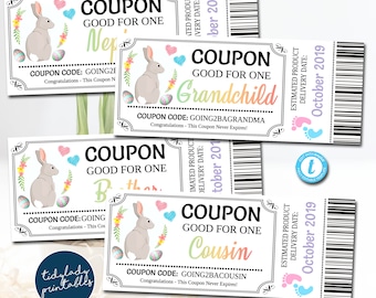 Editable Easter Pregnancy Announcement Coupons: Grandparent, Aunt, Daddy (Printable)