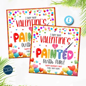 Saint-Valentin peint avec des étiquettes-cadeaux amusantes, étiquettes de classe imprimables, cadeau de peinture d'art de jouet pour enfants de la Saint-Valentin, modèle modifiable de professeur de non-bonbons