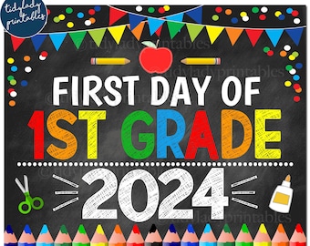 First Day of First Grade 2024, Printable Back to School Chalkboard Sign, Primary Colors Boy Confetti, 1st Grade Digital Instant Download