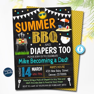 Summer BBQ Baby Shower Invitation: Chalkboard Grill Out (EDITABLE TEMPLATE)