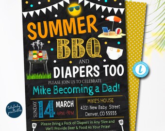 Summer BBQ Baby Shower Invitation: Chalkboard Grill Out (EDITABLE TEMPLATE)
