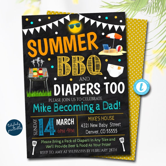 Summer Bbq Baby Shower Invitation, Dad Diaper Party, Chalkboard