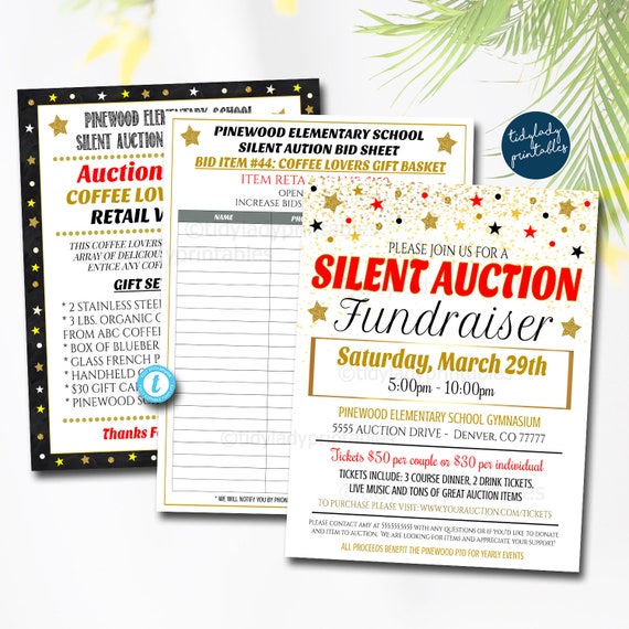 Silent Auction Flyer Set, Fundraiser Event Signs, School Pto Pta Fundraising Invite, Nonprofit Charity, Bidding Forms DIY EDITABLE TEMPLATE Il_570xn