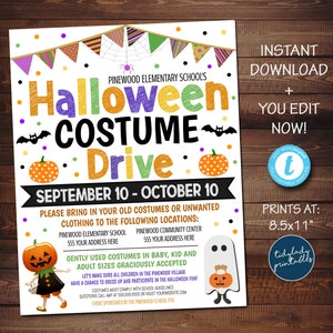 Halloween Costume Drive Flyer: Editable Template (Digital Download)