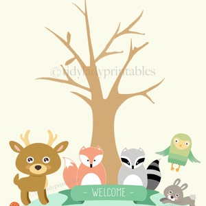 Forest Animals Woodland Baby Shower Thumbprint Tree, INSTANT DOWNLOAD, Printable Baby Shower Guestbook, Forest Friends Themed Baby Shower image 2