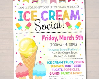 Ice Cream Social Flyer: School PTA/PTO Event, Editable Template (8.5x11" Printable)