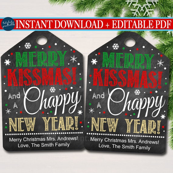 Christmas Lip Balm Tags, Merry Christmas & Chappy New Year Staff Secret Santa, White Elephant Chapstick Gift Tag, Printable INSTANT DOWNLOAD Il_570xn