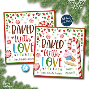 Baked with Love Gift Tags Christmas Gift Tag Homemade Baked Goods Cookies Child Made Holiday Gift Teacher Coach Staff Co-worker Neighbor