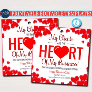 Valentine Realtor Tags, Valentine Pop by Tags, Real Estate Pop By Tag, Realtor Marketing, Referral You&#39;re the Heart of Our Business EDITABLE