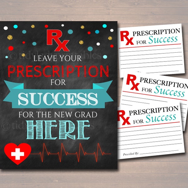 Medical Graduation Party Sign, Printable Grad Advice Words of Wisdom, Prescription for Success Pharmasist Nurse Party Decor INSTANT DOWNLOAD