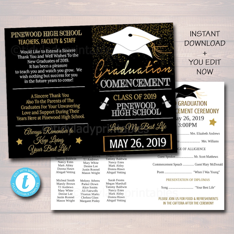 graduation ceremony program template high school graduation etsy