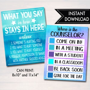 Counseling Office Confidentiality Poster and Where is the Counselor Sign, School Counselor Office Decor, What You Say in Here Watercolor Art