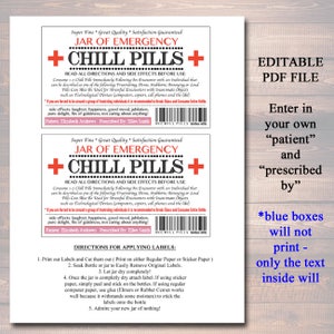 Editable Chill Pills Label: Funny Gag Gift (Printable Label) image 2