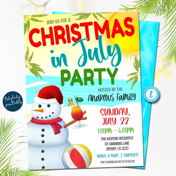 Editable Christmas in July Party Invitation Holiday Etsy Editable Christmas in July Party Invitation Holiday Etsy