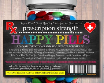 Edytowalna etykieta Happy Pills: Zabawny prezent-żart (do druku)