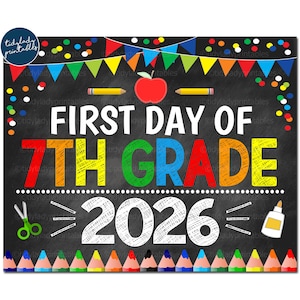 Schulkind 7.Klasse Zeichen 2026: Schule Kreidetafel Fotorequisite (Digitaler Download)