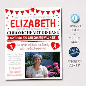 Red Ribbon Benefit Fundraiser Flyer Printable Heart Disease Stroke Awareness Charity Church Donations Benefit Event Poster EDITABLE TEMPLATE