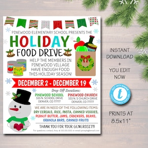 Holiday Food Drive Flyer: Christmas Fundraiser Invitation (EDITABLE)