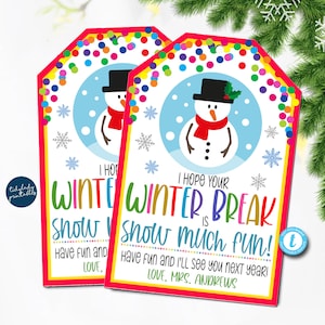 Hope your Winter Break is Snow Much Fun Tag From Teacher Holiday Gift Tag Printable Kid Christmas Student Preschool Classroom Favor EDITABLE