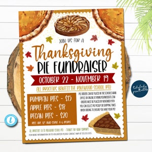 Thanksgiving Pie Fundraiser Flyer: Editable Template (8.5x11&quot; Printable)