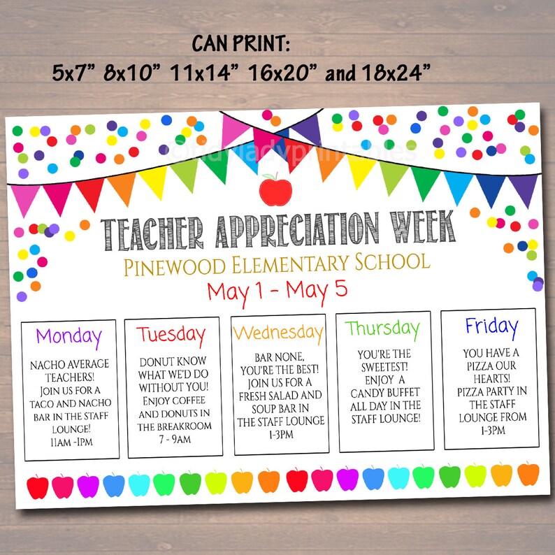 EDITABLE Teacher Appreciation Week Itinerary Poster Digital Etsy