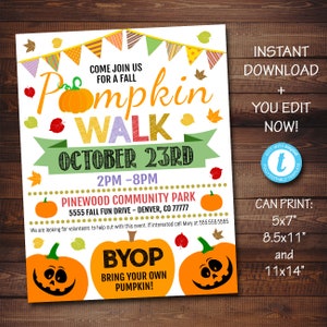 EDITABLE Pumpkin Walk /Invitation Printable Halloween Invitation, Community Church School Halloween Event, Kids Fall Festival Party Invite