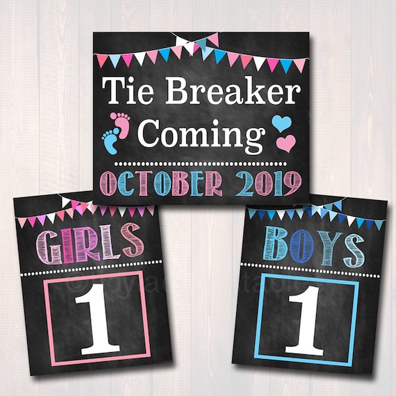 Tie Breaker Chalkboard Pregnancy Announcement - Set of 3 Printable Photo  Props / Baby Announcement / Chalkboard Signs / Tie Breaker Coming