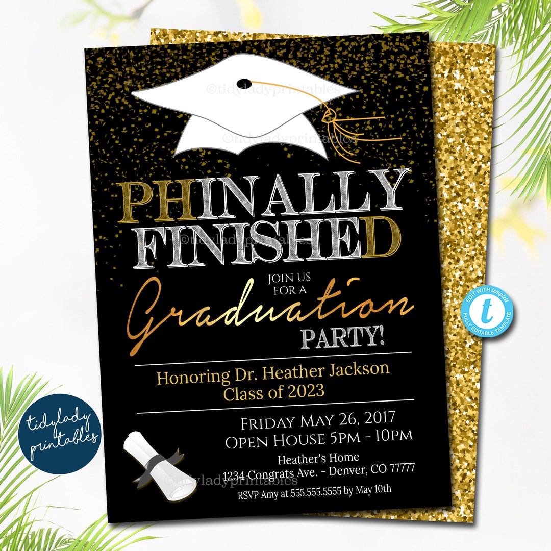 Editable Phd Graduation Invitation Doctorate Graduate Printable Faux