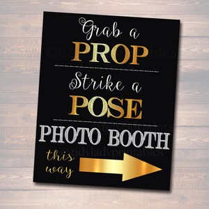 Photo Booth Signs Black and Gold Party Decor, Wedding Party Sign, Grab a Prop & Strike a Pose, Graduation Party, Printable, INSTANT DOWNLOAD image 2