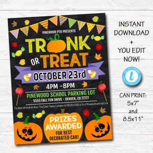 EDITABLE Trunk or Treat Flyer/Invitation Printable Halloween Invitation, Community Halloween Event, Kids Halloween, Halloween Party Invite