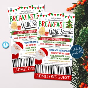 Frühstück mit Santa Tickets, Pfannkuchen mit Santa-Einladung Kinder-Weihnachtsparty-Printable-Gemeinschaftsferien-Schule-Spendenaktion, EDITIERBAR