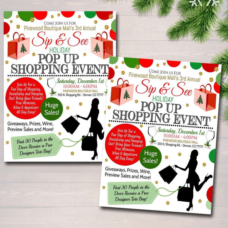 Christmas Shopping Flyer Holiday Pop up Shop Boutique Show Etsy