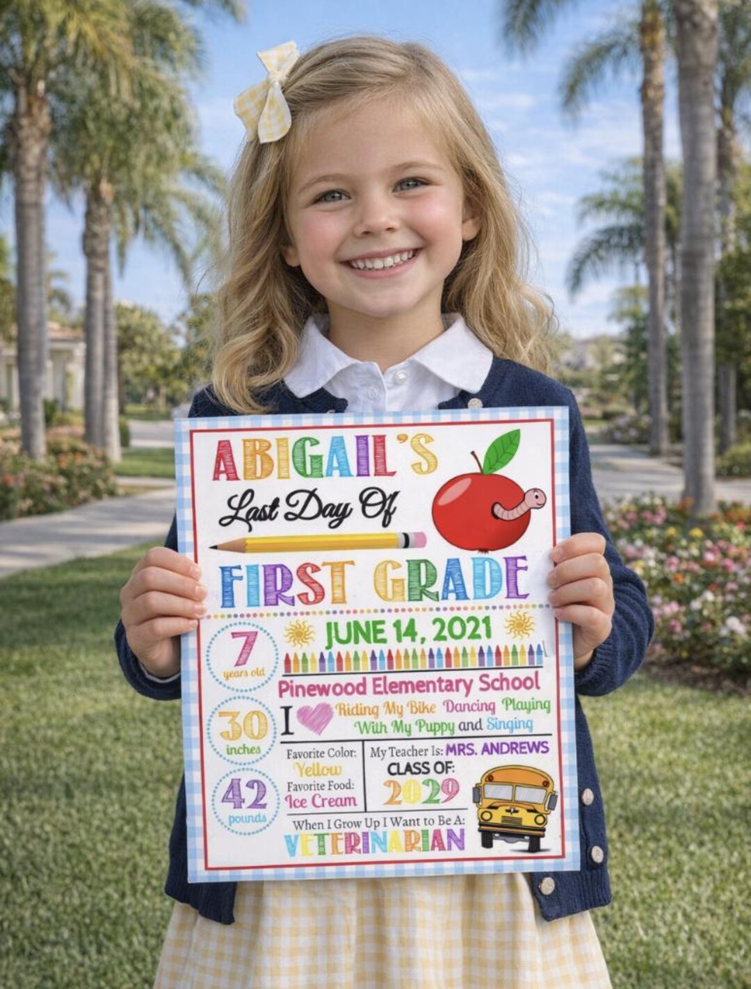 Last Day of School Sign: Editable Photo Prop, Girl Any Grade Printable ...