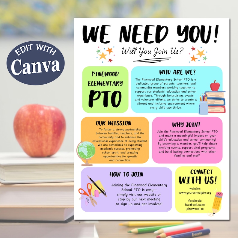 Editable PTA/PTO Flyer Template: School Event, Volunteer Sign-up ...