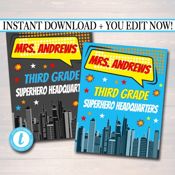 Superhero Teacher Classroom Door Sign Classroom Decor Etsy