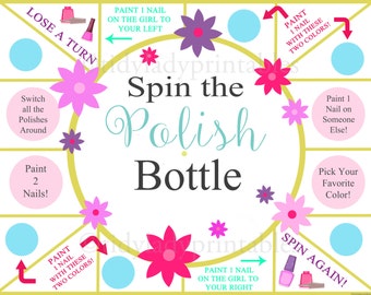 Spin the Nail Polish Bottle Printable Game, Girls Party Game, Spa Party, Beauty Party, Sleepover Game, Nail Painting Game - INSTANT DOWNLOAD