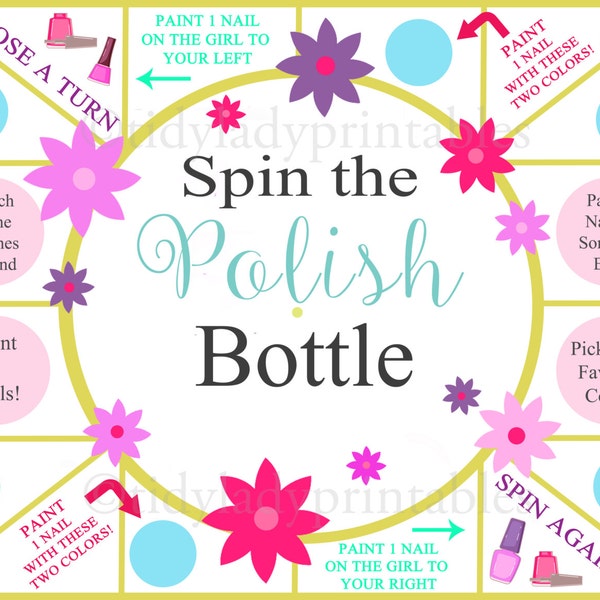 Spin the Nail Polish Bottle Printable Game, Girls Party Game, Spa Party, Beauty Party, Sleepover Game, Nail Painting Game - INSTANT DOWNLOAD