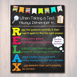 Test Taking Tips Classroom Poster: Relax Slogan (Instant Download)