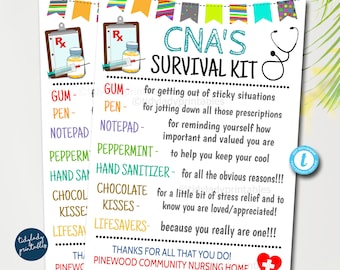 Cadeaukaartjes CNA Survival Kit: bewerkbare sjabloon (digitale download)