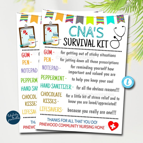 CNA Survival Kit Gift Tags, National Nursing Assistants Day, CNA Appreciation Week, Thank you Gift Card, Printable DIY Editable Template